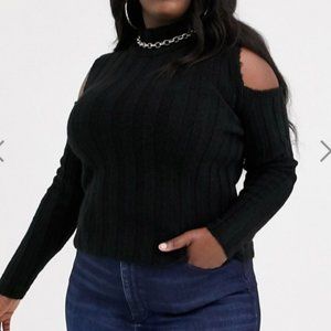 ASOS 24 black ribbed sweater cold shoulder detail